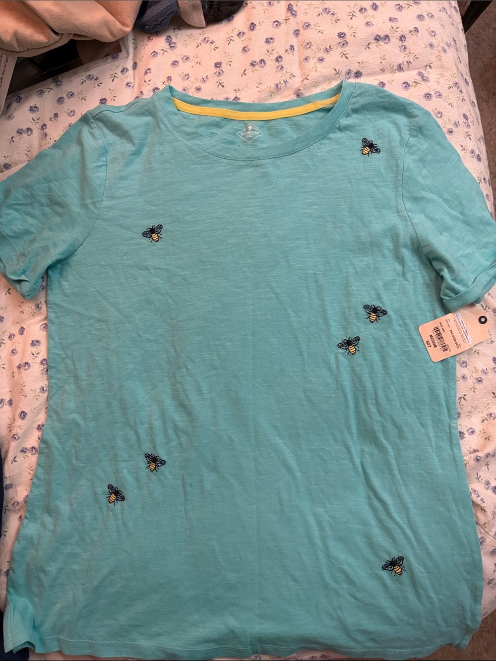 New St John’s Bay BumbleBee Embroidered Cotton Tee, M